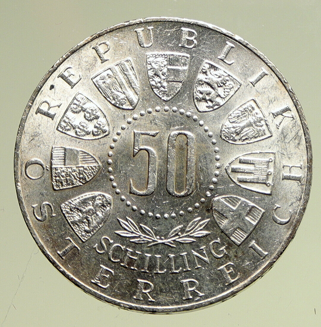 1964 AUSTRIA Innsbruck Winter Olympics SKIING Silver 50 Schillings Coin i95061