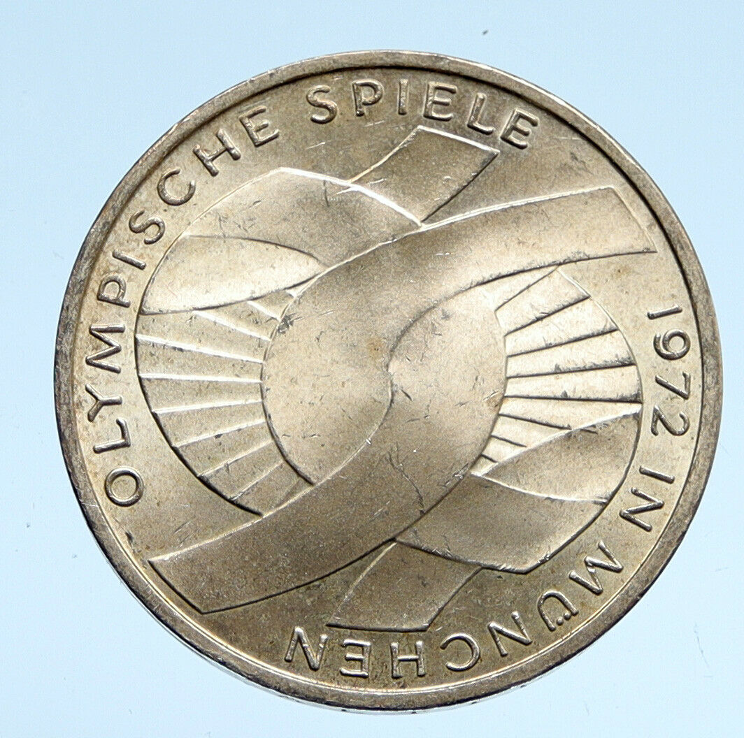 1972 J GERMANY Munich Summer Olympics Games Schleife BU Silver 10 M Coin i94541