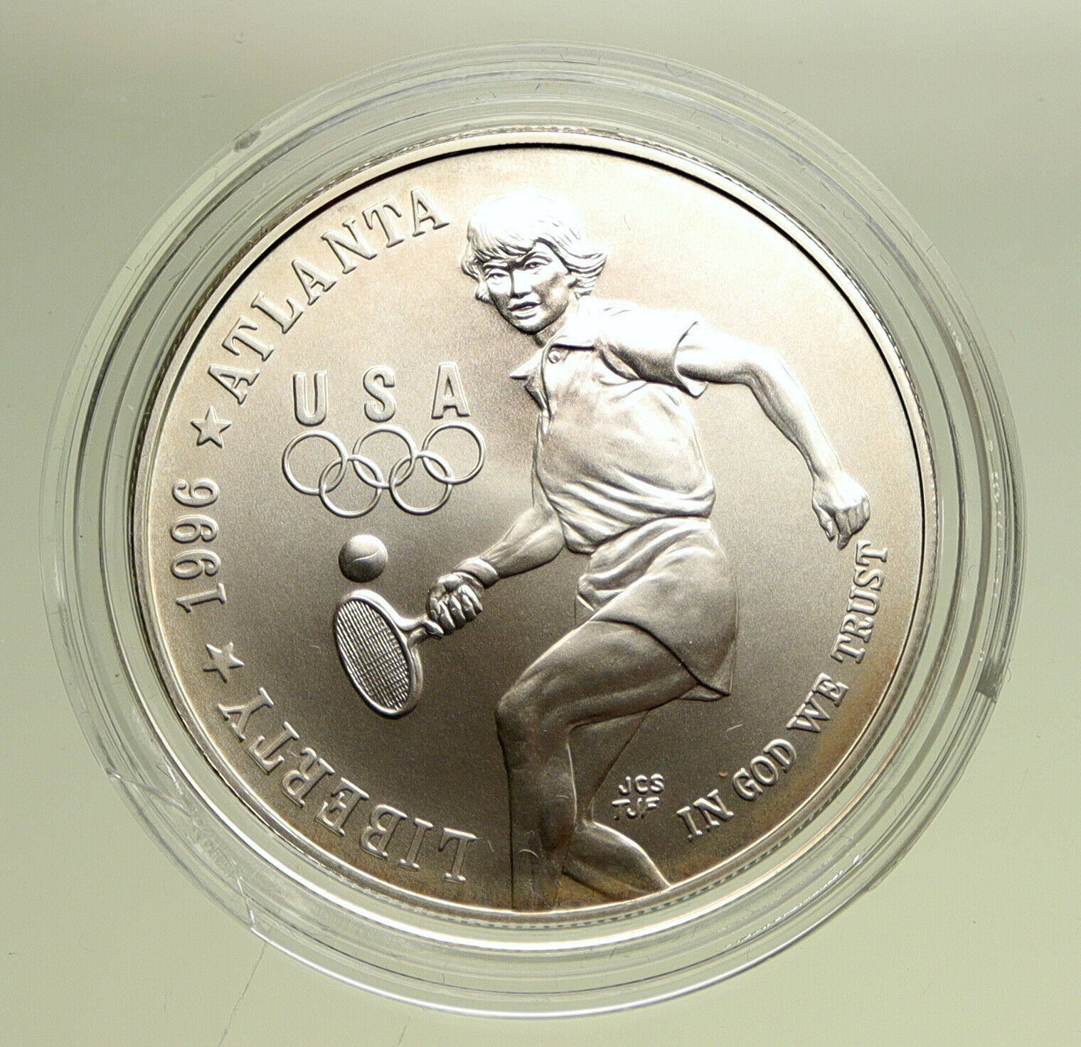 1996 USA United States SUMMER ATLANTA OLYMPICS TENNIS GIRL Silver $1 Coin i95085