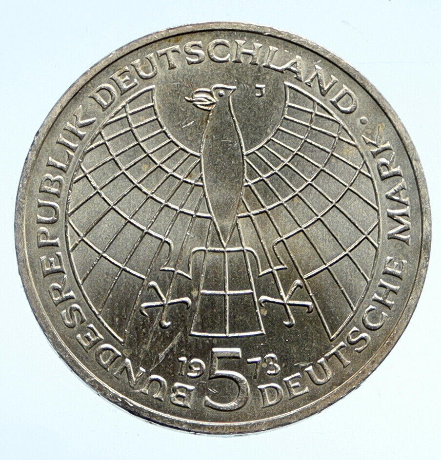 1973 GERMANY German COPERNICUS ANNIVERSARY OLD Vintage Silver 5 Mark Coin i94547