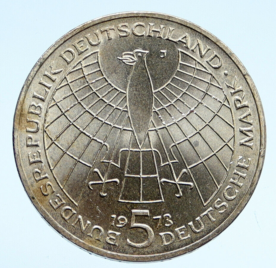 1973 GERMANY German COPERNICUS ANNIVERSARY OLD Vintage Silver 5 Mark Coin i94536