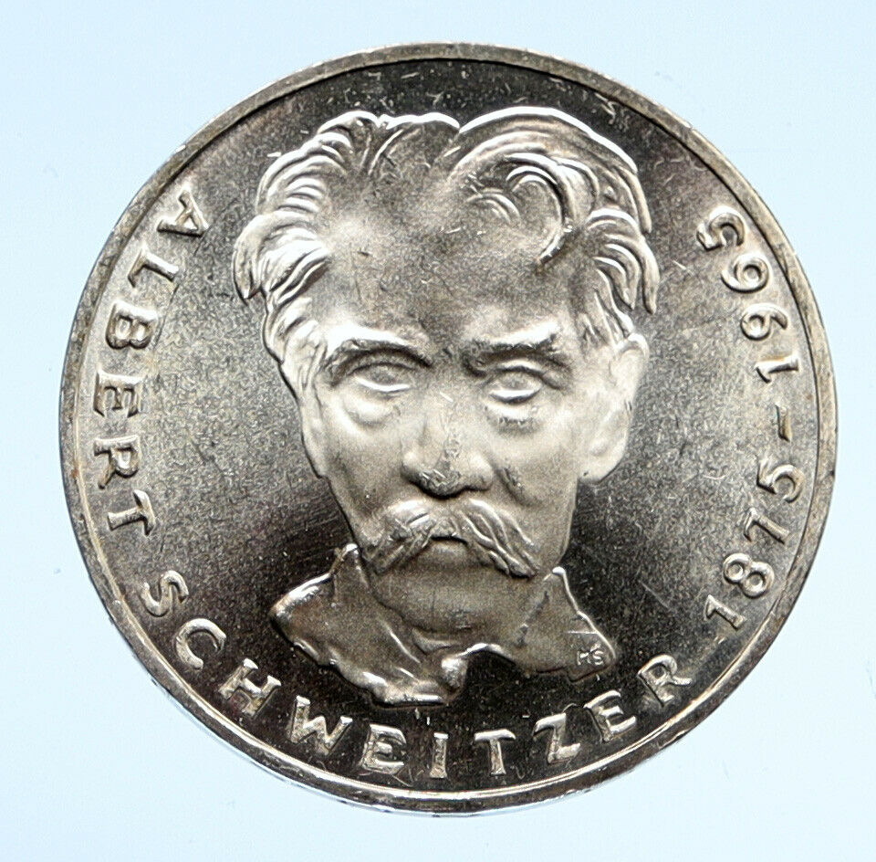 1975 G GERMANY Nobel Prize Hero Albert Schweitzer OLD Silver 5 Mark Coin i94539