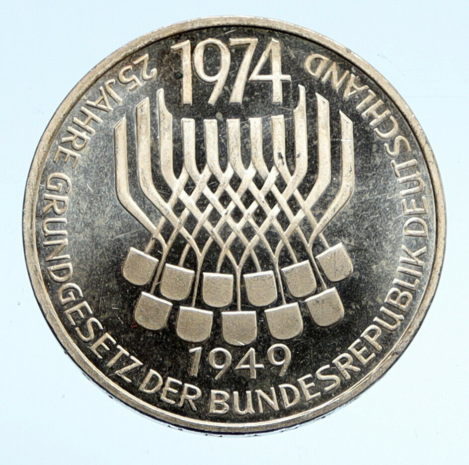 1974 F GERMANY 25 Years Federal Constitution Law OLD Proof Silver 5 Mark i94540