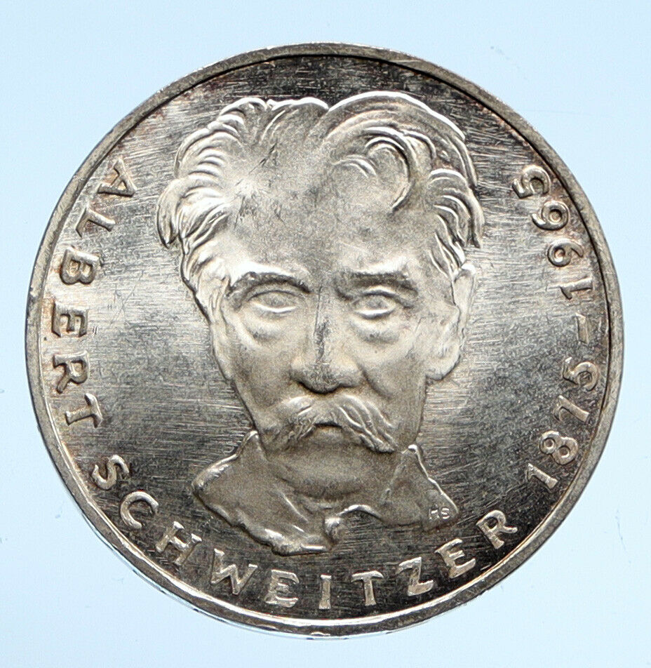 1975 G GERMANY Nobel Prize Hero Albert Schweitzer PRF Silver 5 Mark Coin i94528