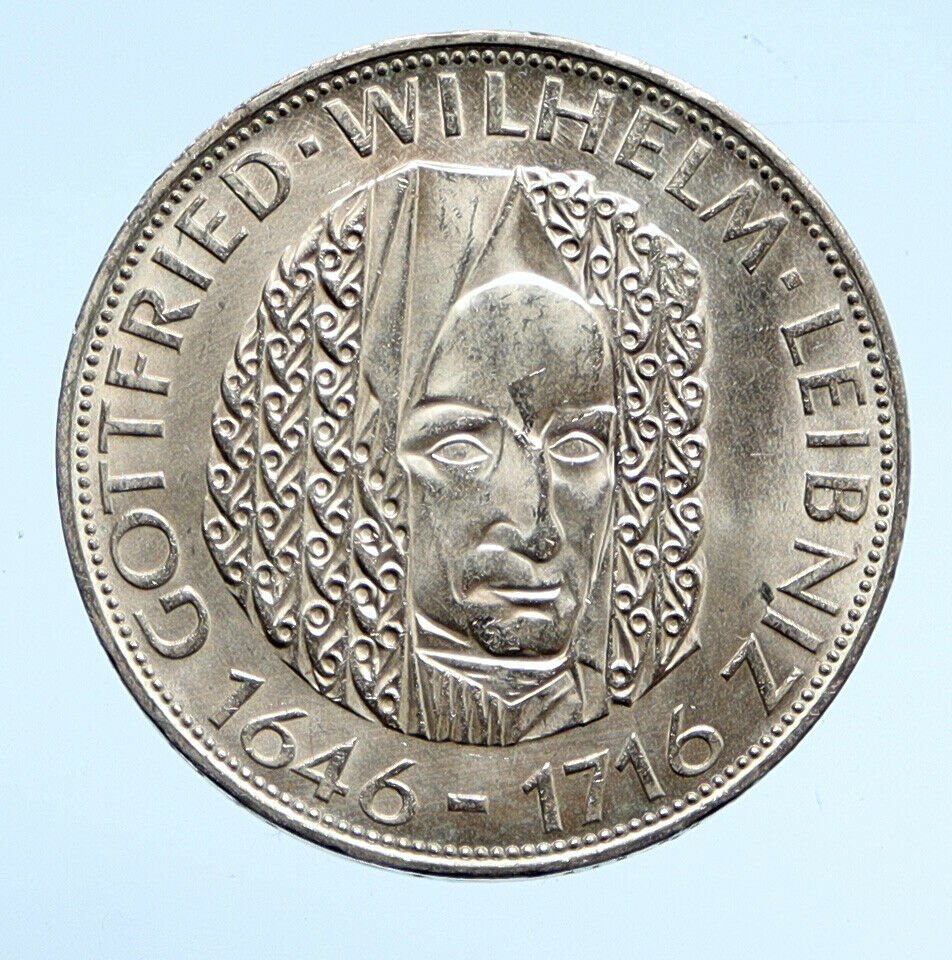 1966 D GERMANY Gottfried Wilhelm Leibniz Large 5 Mark Silver German Coin i94524