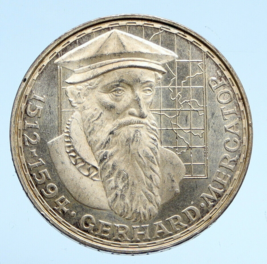 1969 F GERMANY GERARDUS MERCATOR Antique VINTAGE Proof Silver 5 Mark Coin i94522