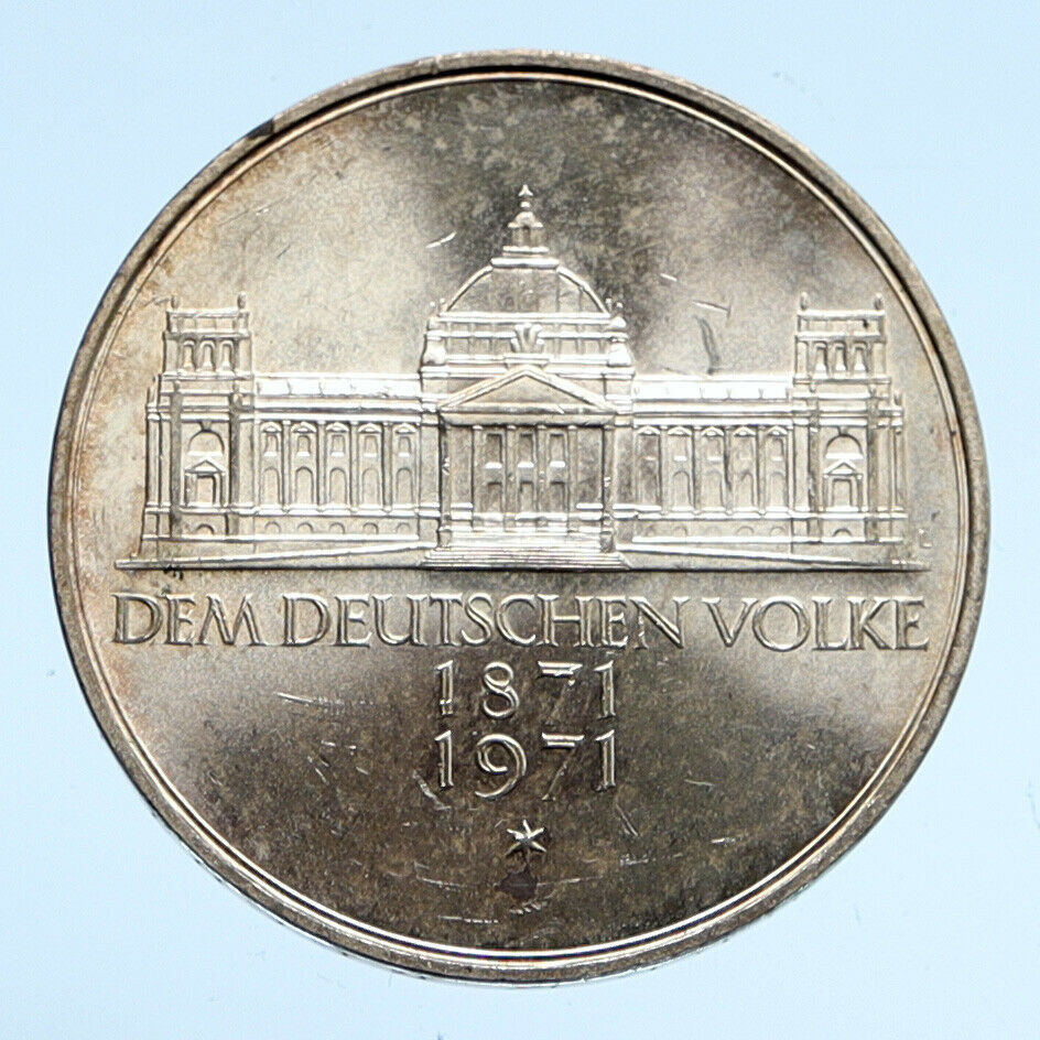 1971 G GERMANY 1871 Reichstag Building in Berlin Proof Silver 5 Mark Coin i94525