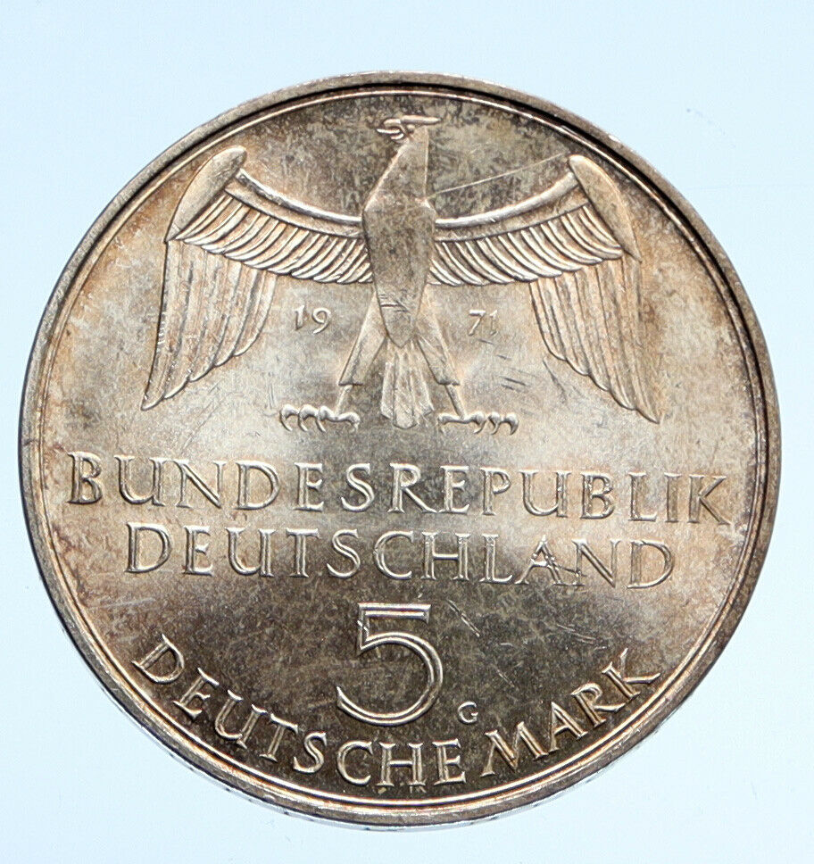 1971 G GERMANY 1871 Reichstag Building in Berlin Proof Silver 5 Mark Coin i94525