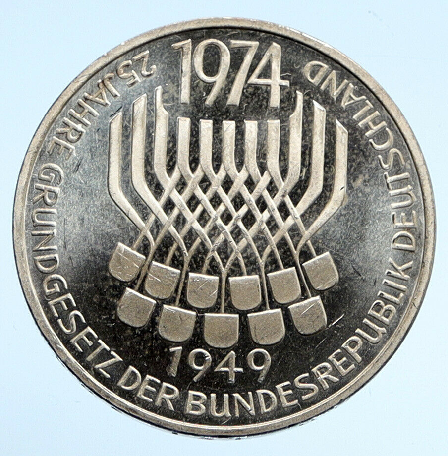 1974 F GERMANY 25 Years Federal Constitution Law OLD Proof Silver 5 Mark i94523