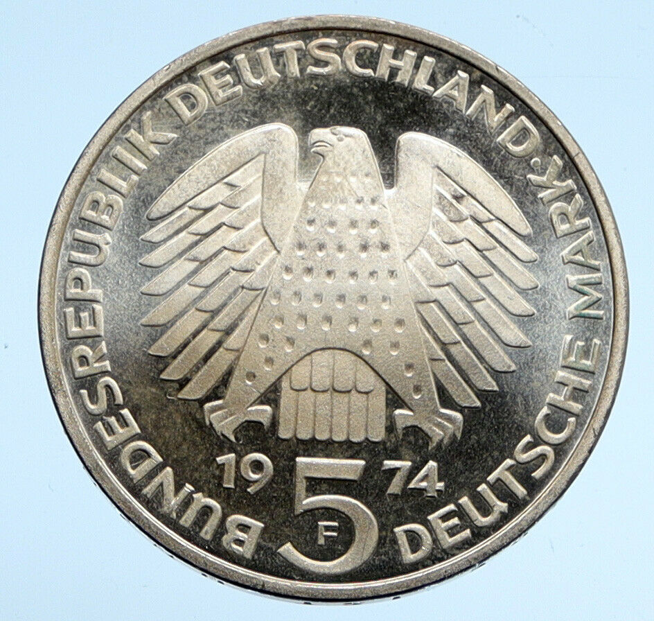 1974 F GERMANY 25 Years Federal Constitution Law OLD Proof Silver 5 Mark i94523