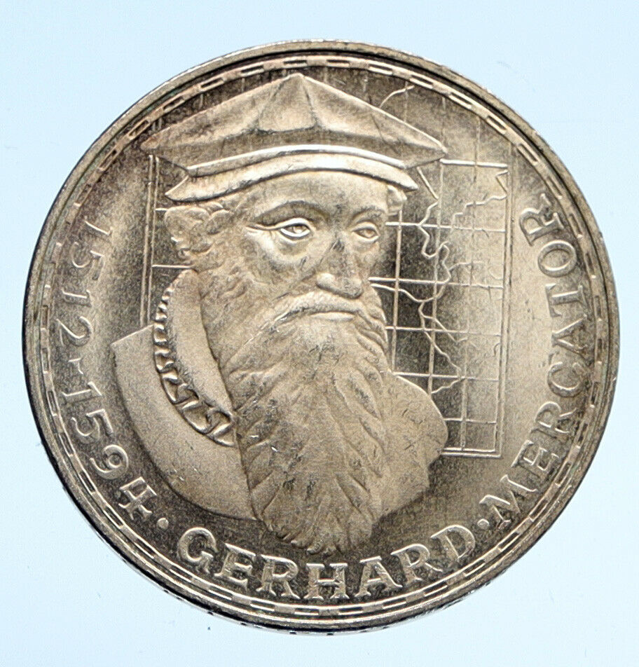 1969 F GERMANY GERARDUS MERCATOR Antique VINTAGE Proof Silver 5 Mark Coin i94543