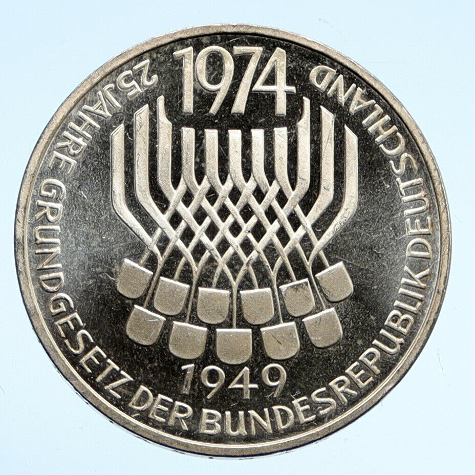 1974 F GERMANY 25 Years Federal Constitution Law OLD Proof Silver 5 Mark i94534