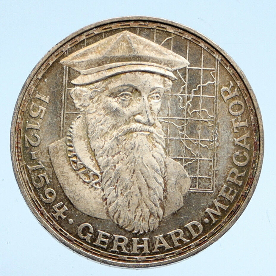 1969 F GERMANY GERARDUS MERCATOR Antique VINTAGE Proof Silver 5 Mark Coin i94529