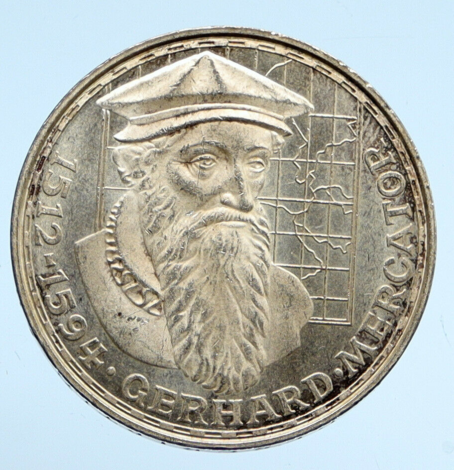 1969 F GERMANY GERARDUS MERCATOR Antique VINTAGE Proof Silver 5 Mark Coin i94535