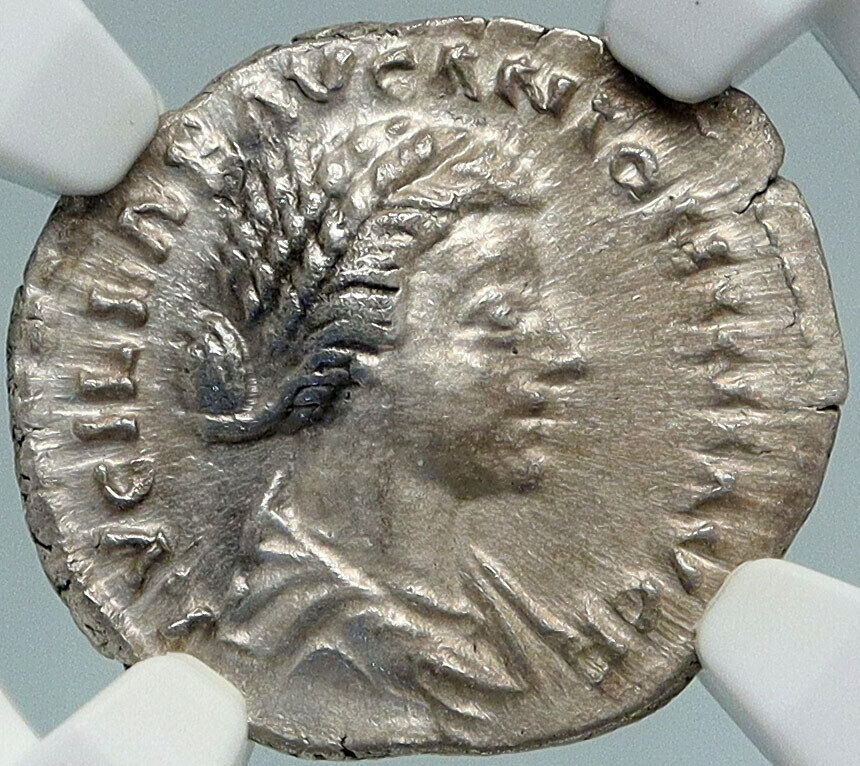 LUCILLA wife of LUCIUS VERUS Rare 161AD Silver Roman Coin WREATH NGC i88354