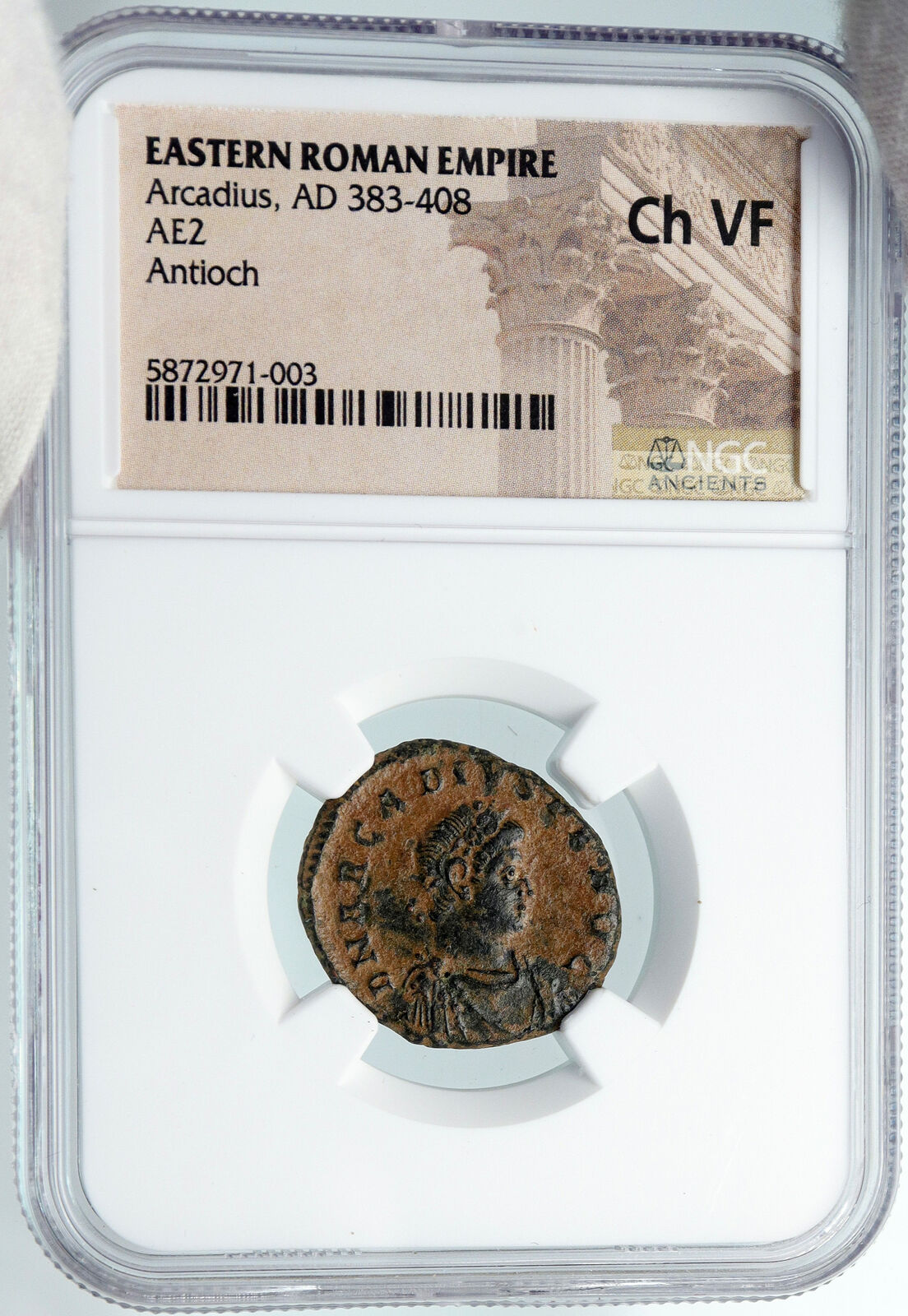 ARCADIUS Authentic 383AD Ancient Roman Coin EMPEROR w GLOBE CAPTIVE NGC i88353