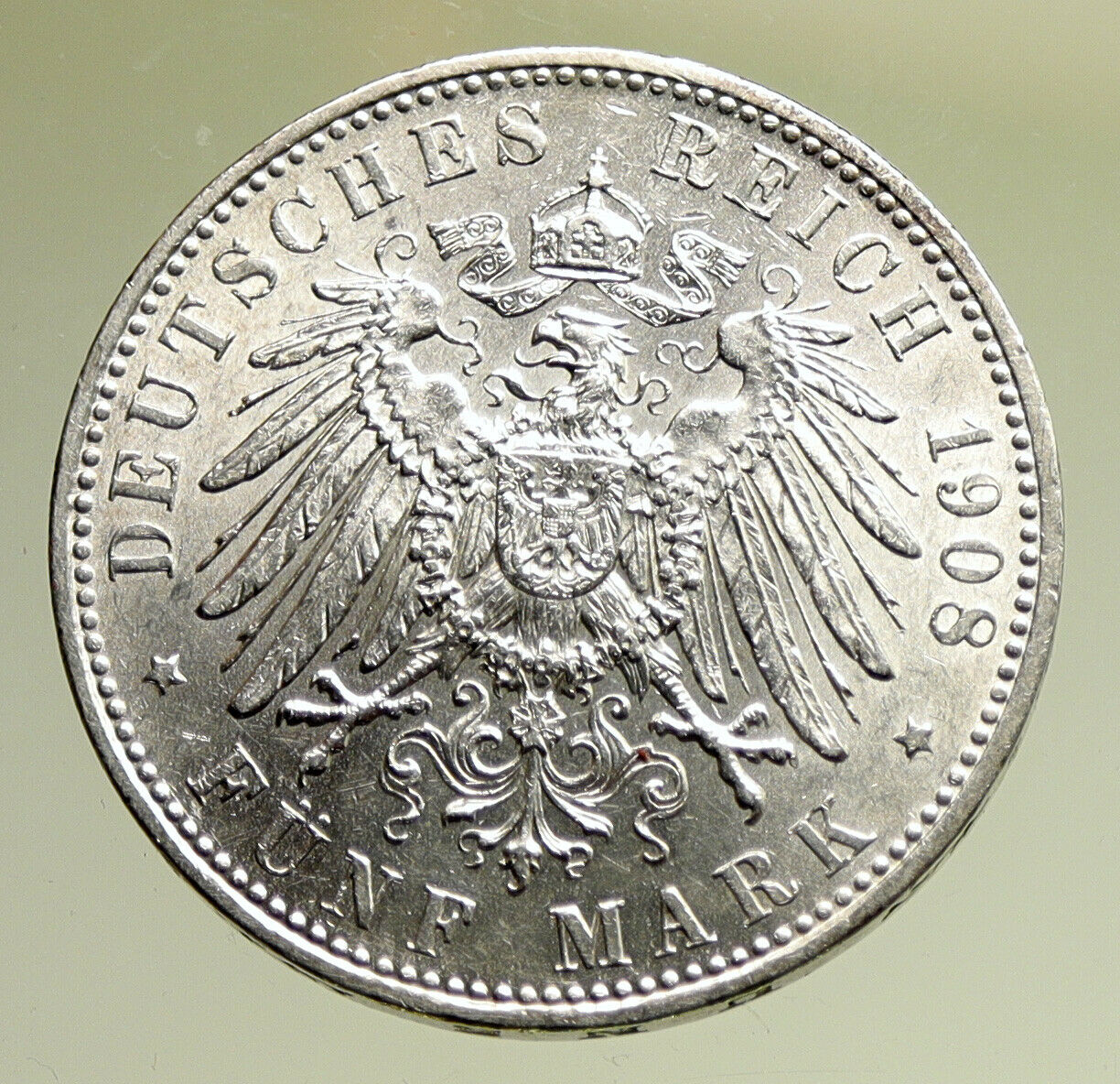 1908 GERMANY Bavaria Ruled by Otto I w Eagle Antique Silver 5 Marks Coin i95235