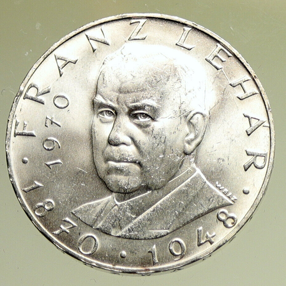 1970 AUSTRIA Franz Lehar Hungarian Composer Silver 25 Shlng Austrian Coin i95236