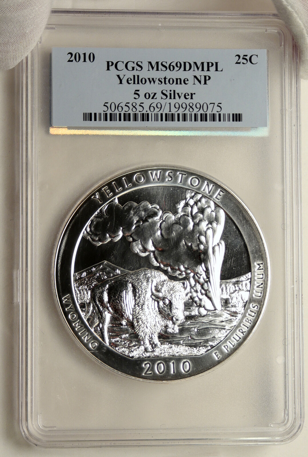 2010 UNITED STATES YELLOWSTONE WYOMING 5OZ Prooflike Silver 25C Coin PCGS i95248