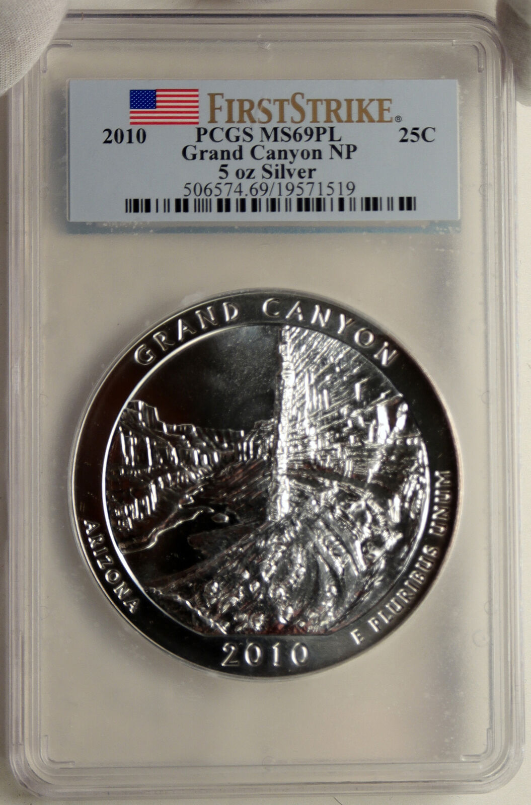 2010 UNITED STATES Grand Canyon 5 OZ Prooflike Silver State 25C Coin PCGS i95246