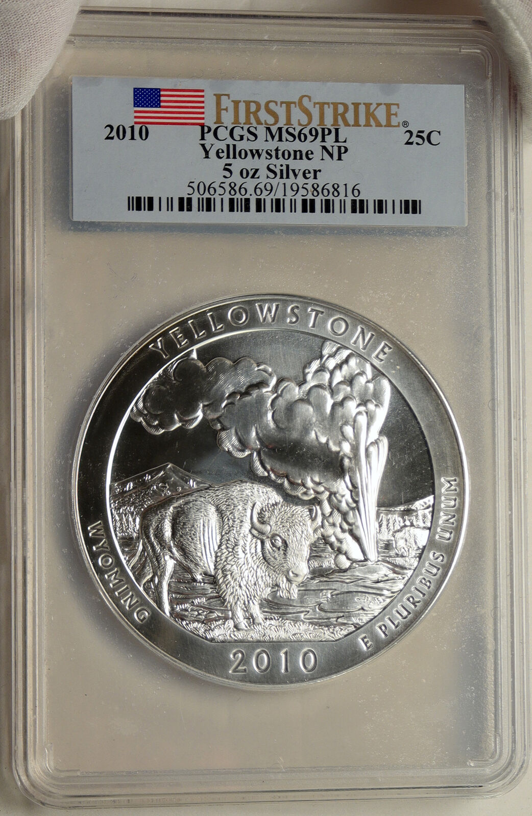 2010 UNITED STATES YELLOWSTONE WYOMING 5OZ Prooflike Silver 25C Coin PCGS i95250