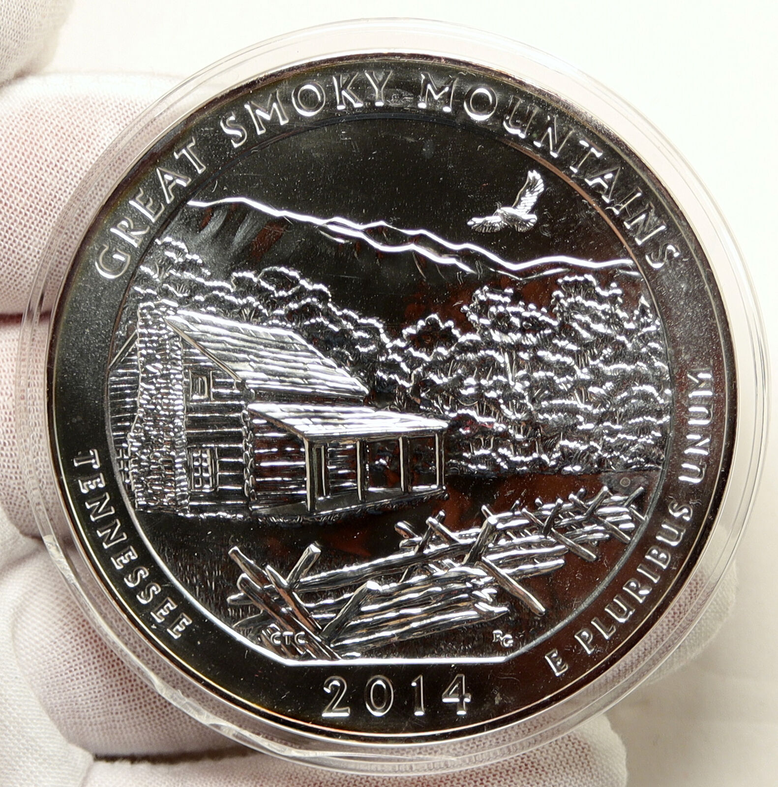 2014 UNITED STATES GREAT SMOKY MOUNTAINS Tennessee 5 OZ PFL Silver Medal i95256