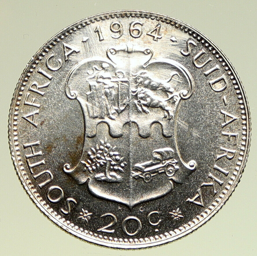 1964 SOUTH AFRICA Queen Elizabeth II Riebeeck PROOF Silver 20 Cent Coin i95002