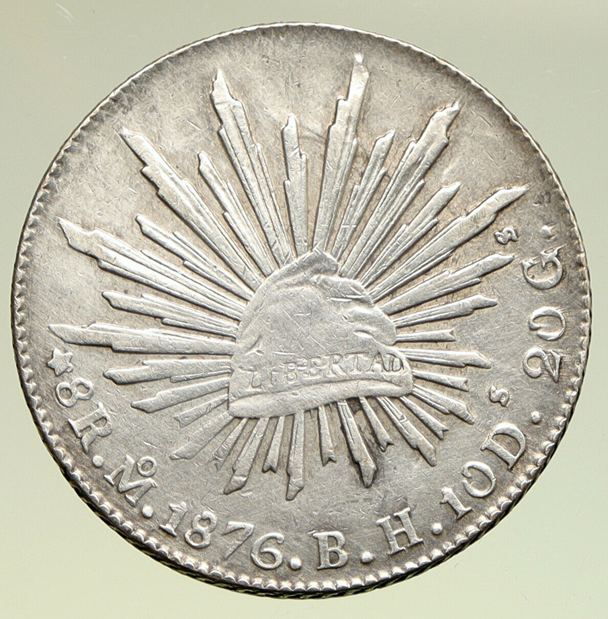 1876 Mo BH MEXICO Large Eagle Sun Antique Mexican Silver 8 Reales Coin i95004