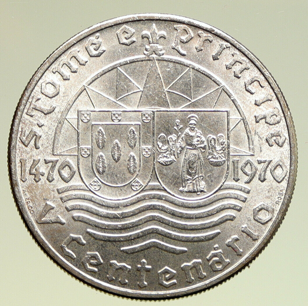 1970 PORTUGAL SAO TOME and PRINCIPE St Thomas & Prince Silver 50 Esc Coin i95003