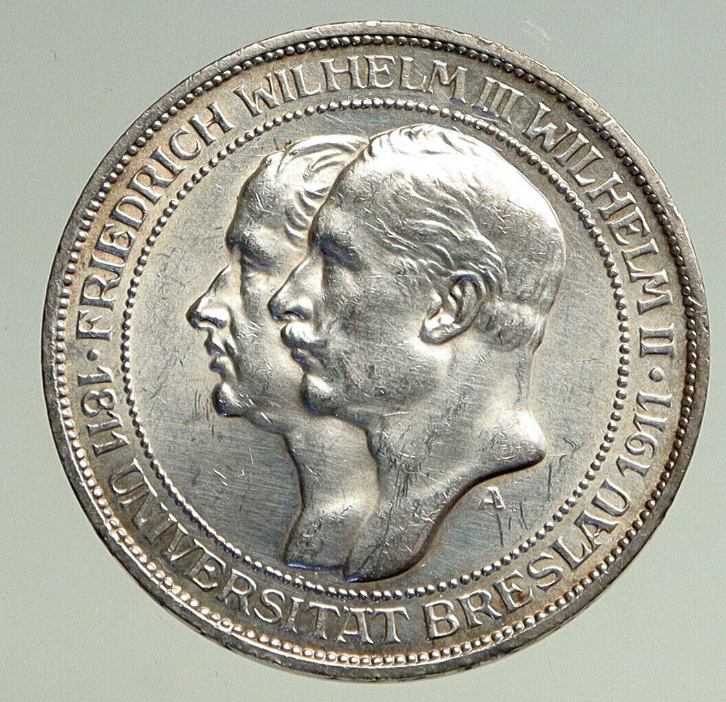 1911 A PRUSSIA KINGDOM Germany WILHELM II & III Silver 3 Mark German Coin i94747