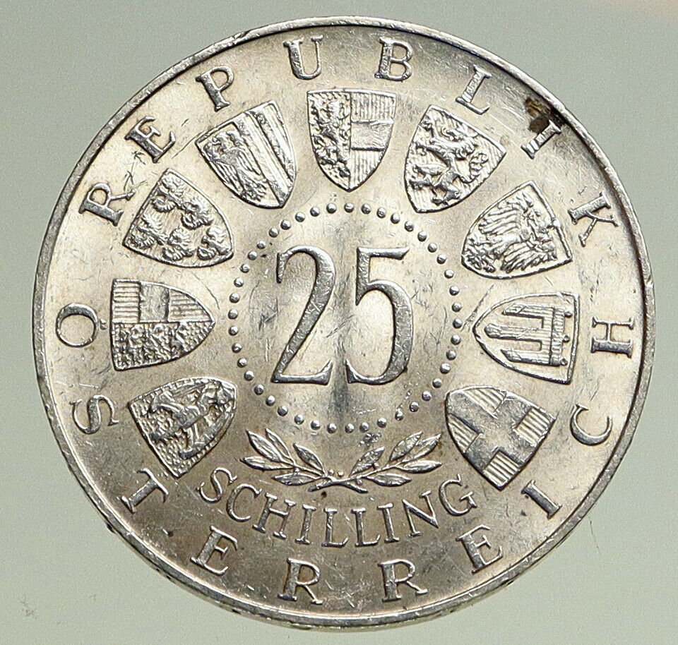 1955 AUSTRIA Vienna Burgtheater National Theatre Silver 25 Schilling Coin i94745