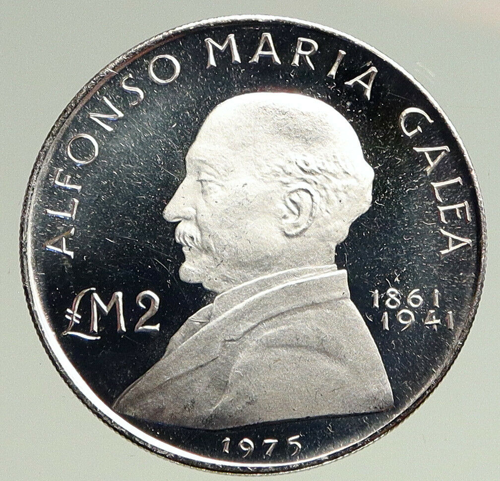 1975 MALTA Alfonso Maria Galea VINTAGE Old PROOF Silver 2 Liri Coin i94755