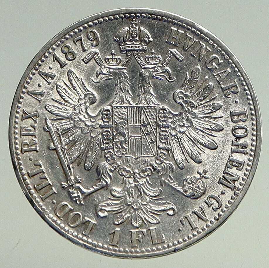 1879 AUSTRIA King FRANZ JOSEPH I Vintage OLD Antique Silver Florin Coin i94735