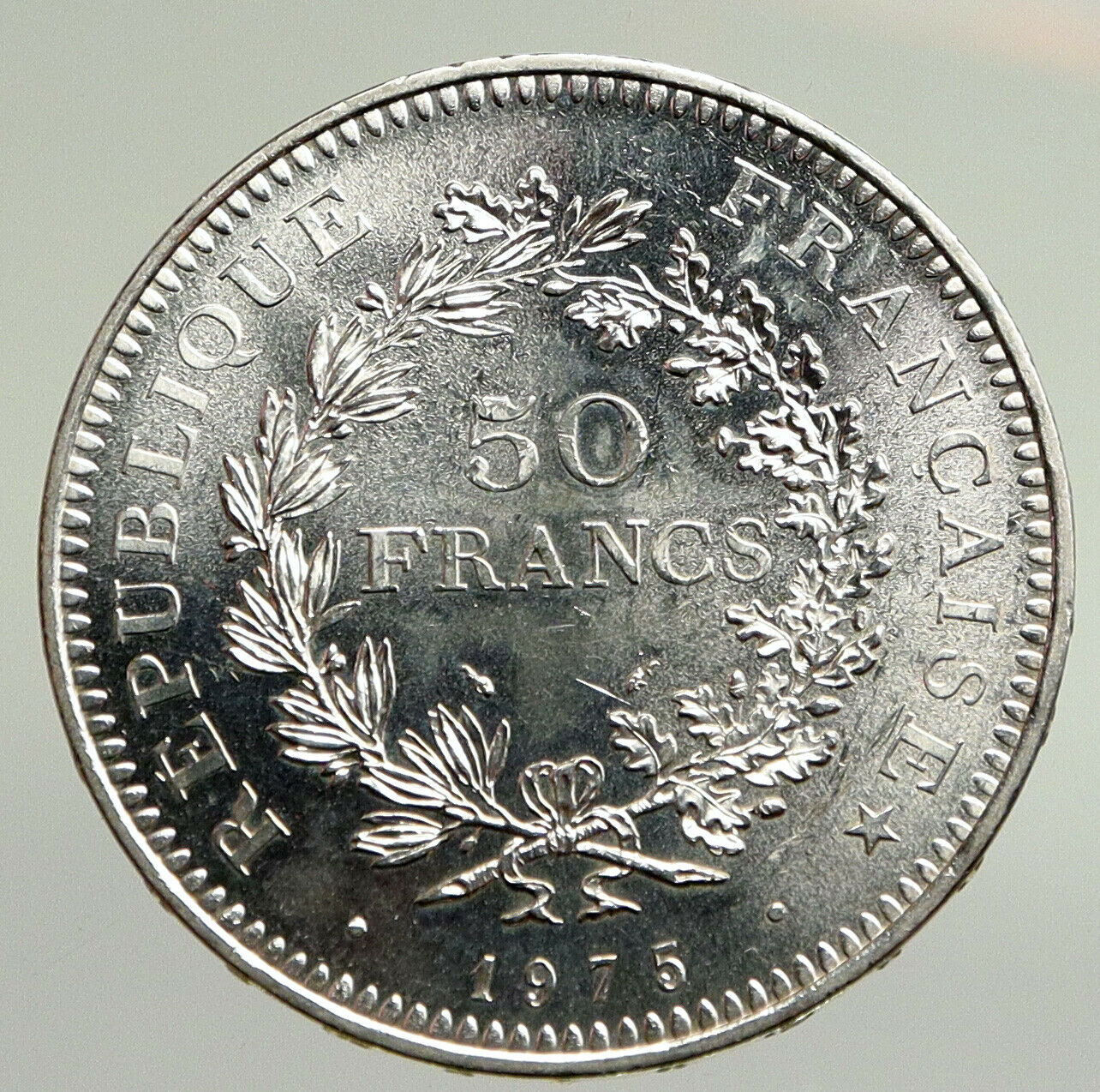 1975 FRANCE Large HERCULES Motto VINTAGE Old Silver 50 FRANCS French Coin i94779