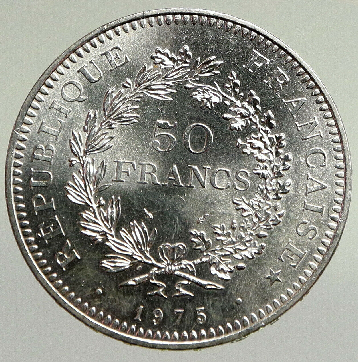 1975 FRANCE Large HERCULES Motto VINTAGE Old Silver 50 FRANCS French Coin i94782