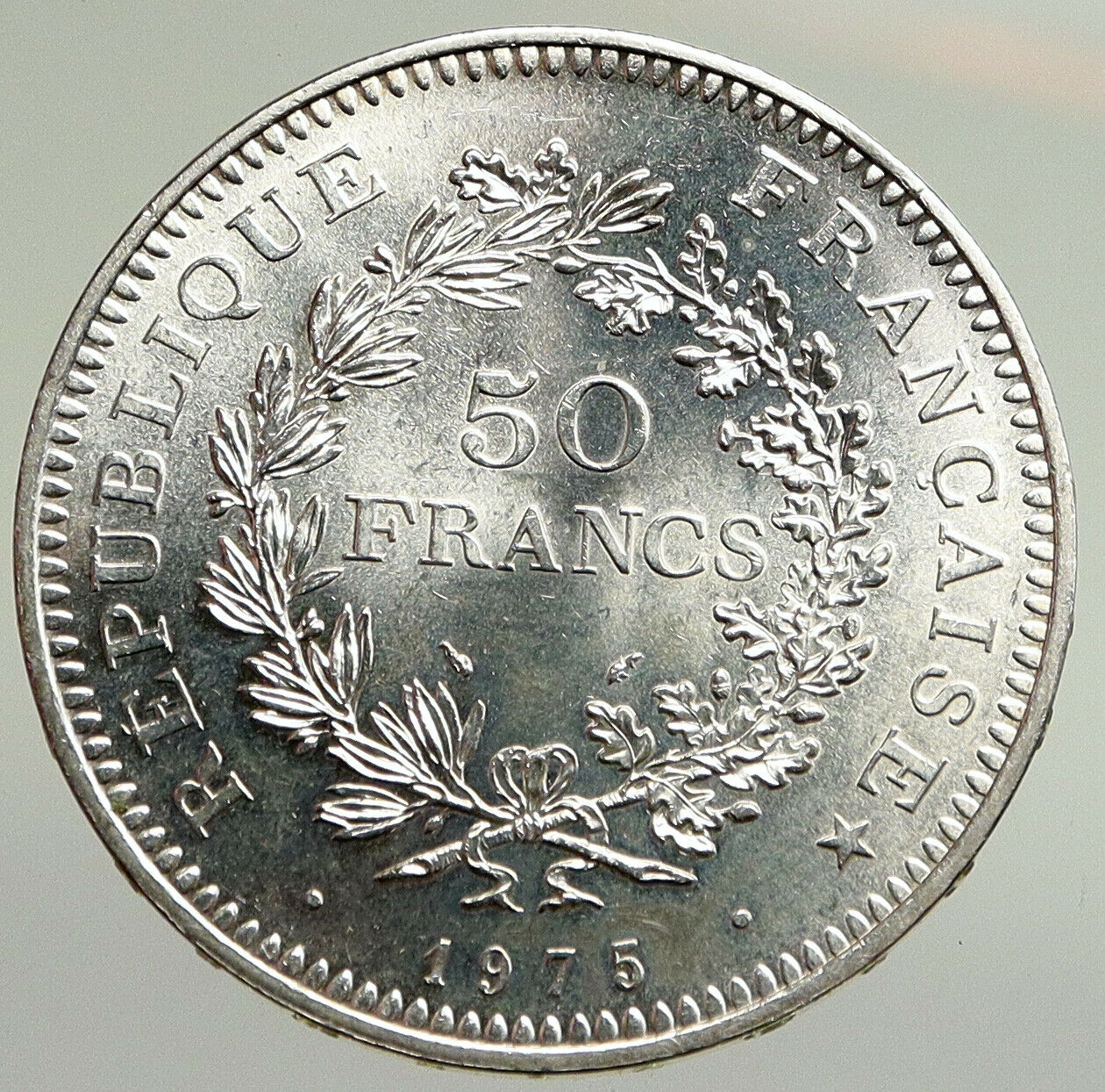 1975 FRANCE Large HERCULES Motto VINTAGE Old Silver 50 FRANCS French Coin i94777