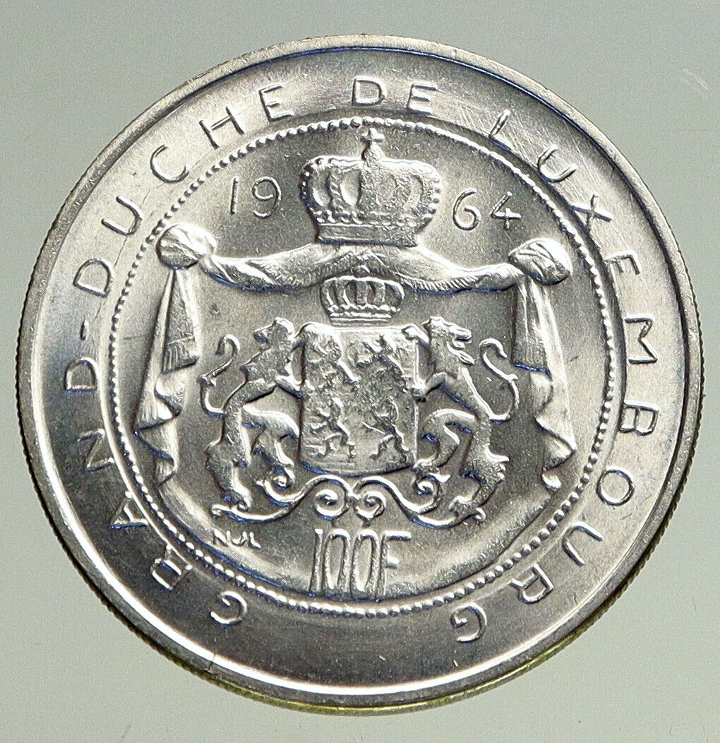 1964 LUXEMBOURG Duchess Charlotte John the Blind VINTAGE Silver 100F Coin i94743