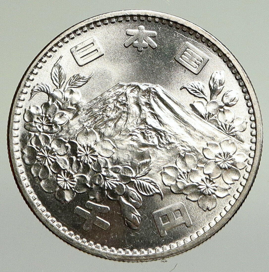 1964 JAPAN Tokyo Summer Olympic Games CHERRY MT FUJI Silver 1000Y Coin i94772