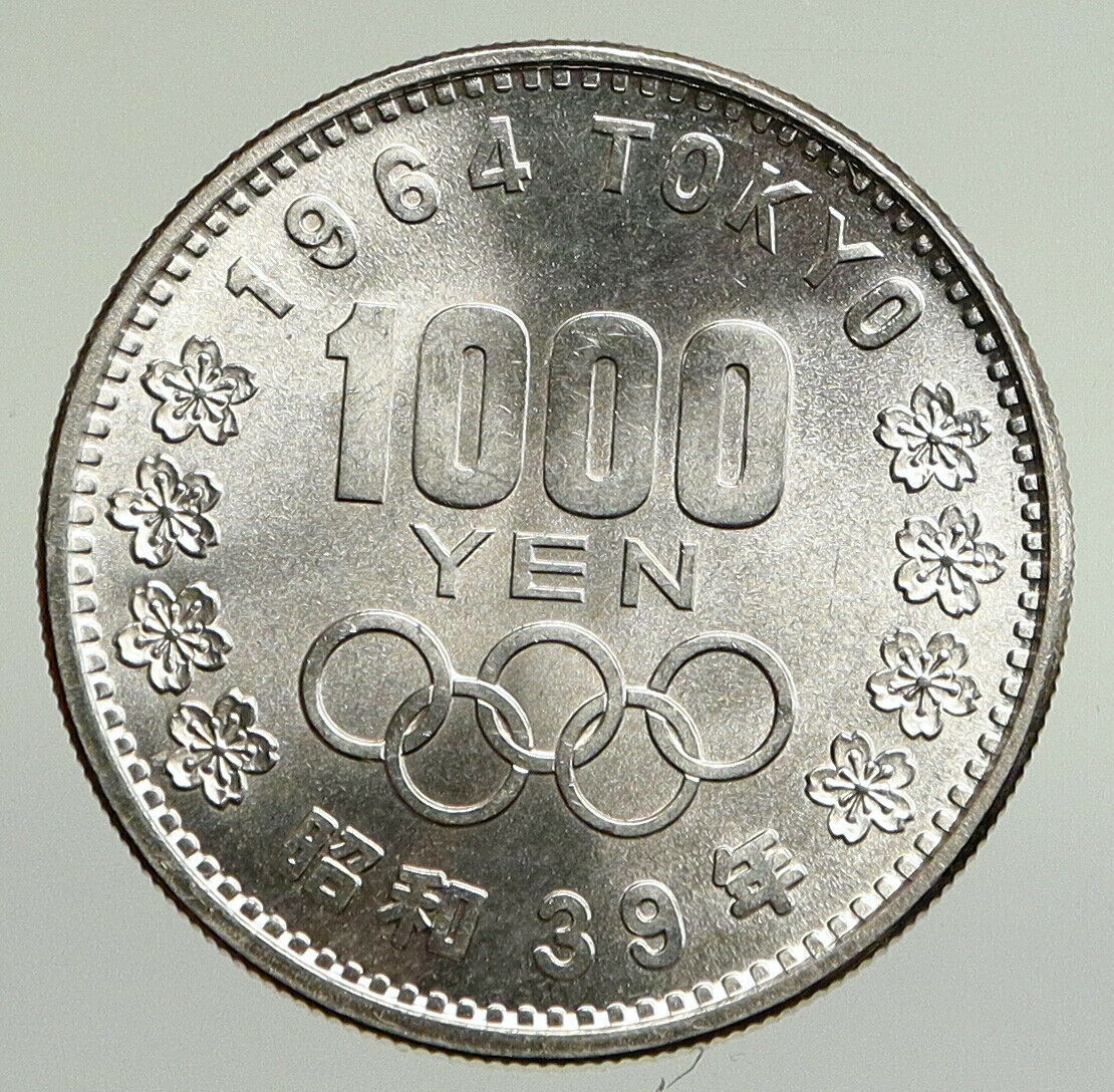 1964 JAPAN Tokyo Summer Olympic Games CHERRY MT FUJI Silver 1000Y Coin i94772