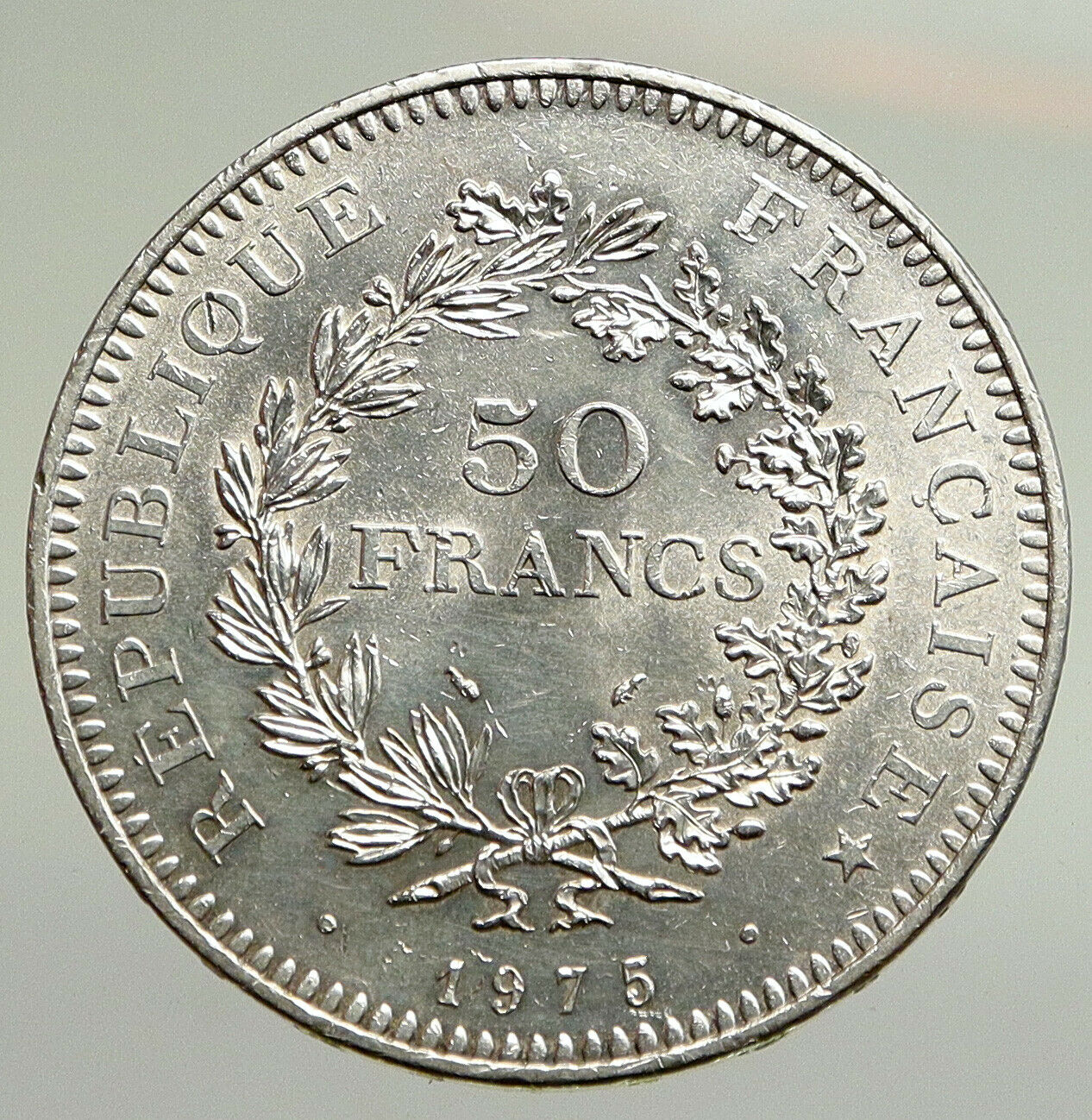 1975 FRANCE Large HERCULES Motto VINTAGE Old Silver 50 FRANCS French Coin i94785