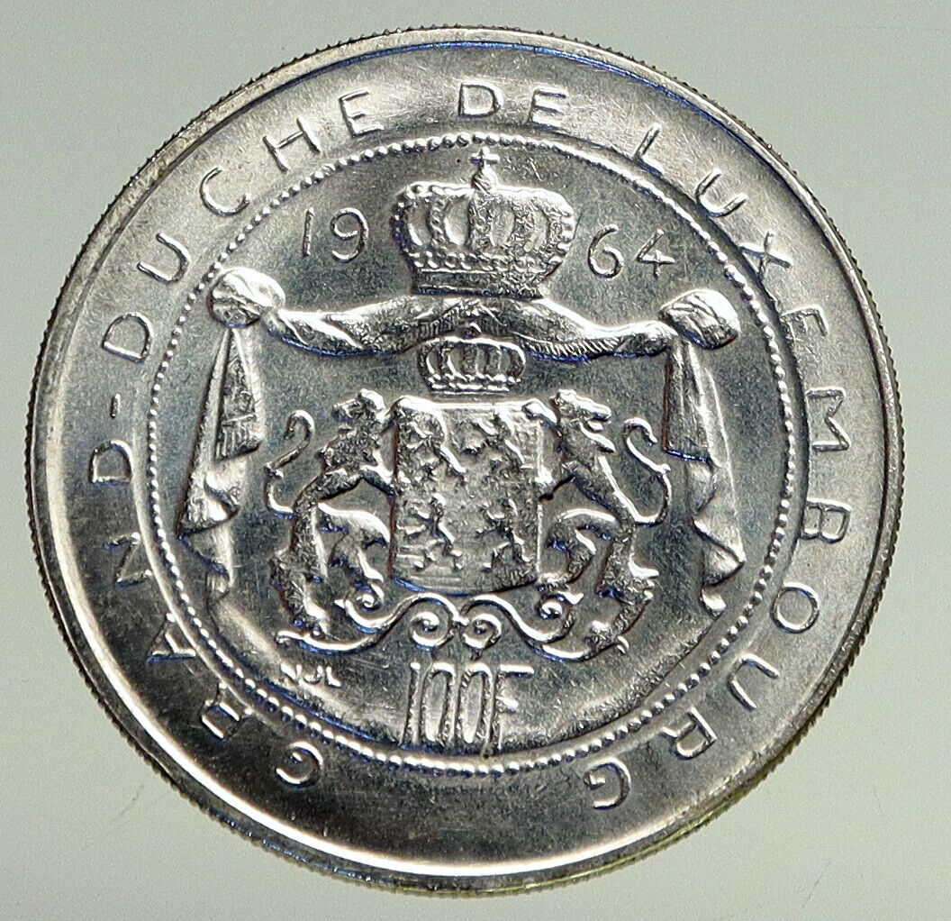 1964 LUXEMBOURG Duchess Charlotte John the Blind VINTAGE Silver 100F Coin i94753