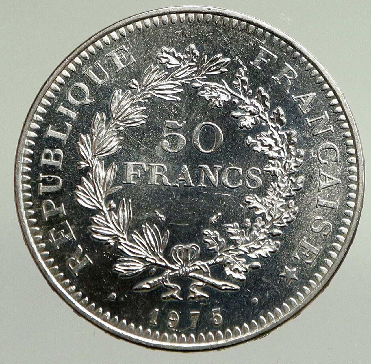 1975 FRANCE Large HERCULES Motto VINTAGE Old Silver 50 FRANCS French Coin i94774