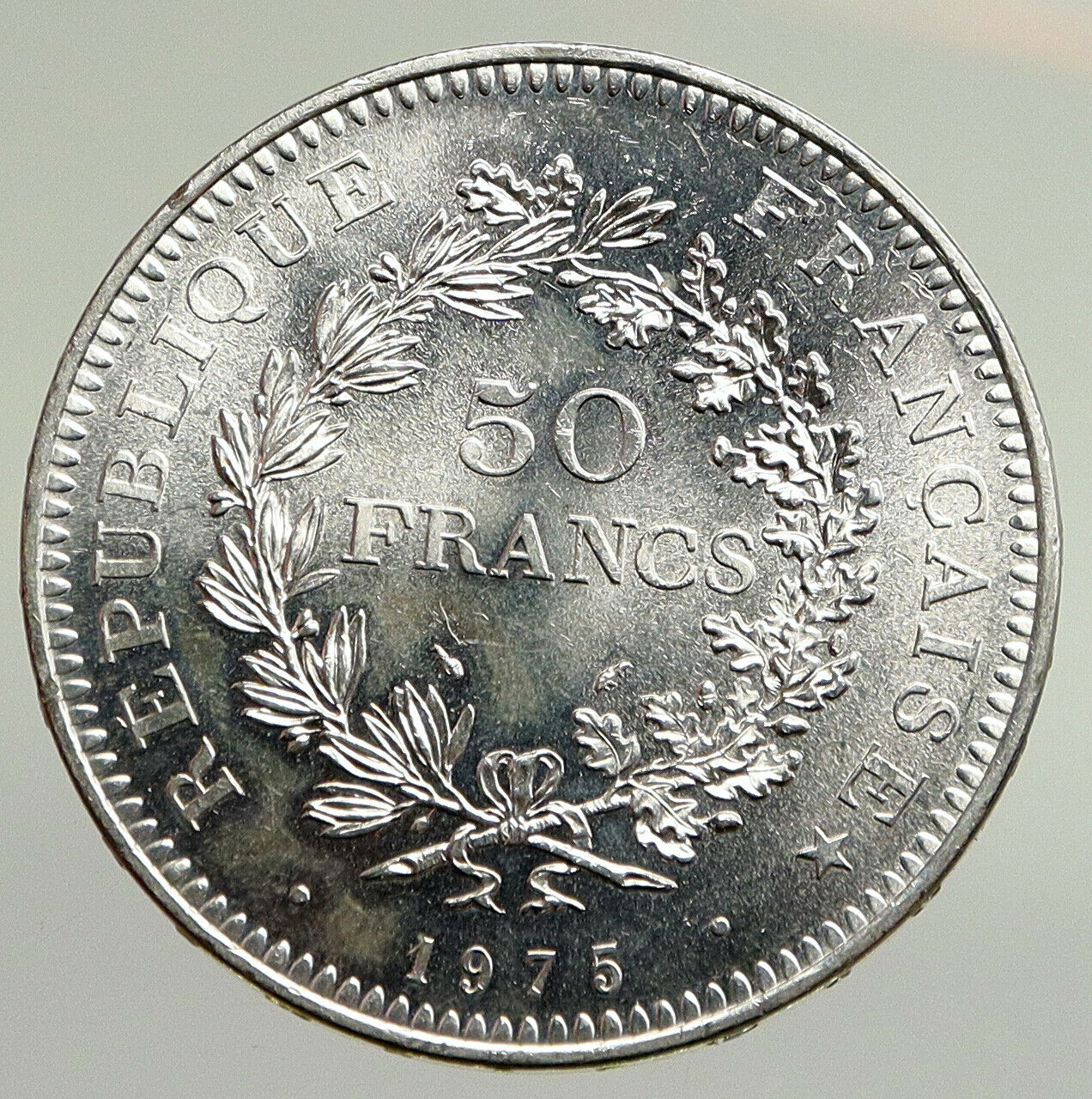 1975 FRANCE Large HERCULES Motto VINTAGE Old Silver 50 FRANCS French Coin i94780