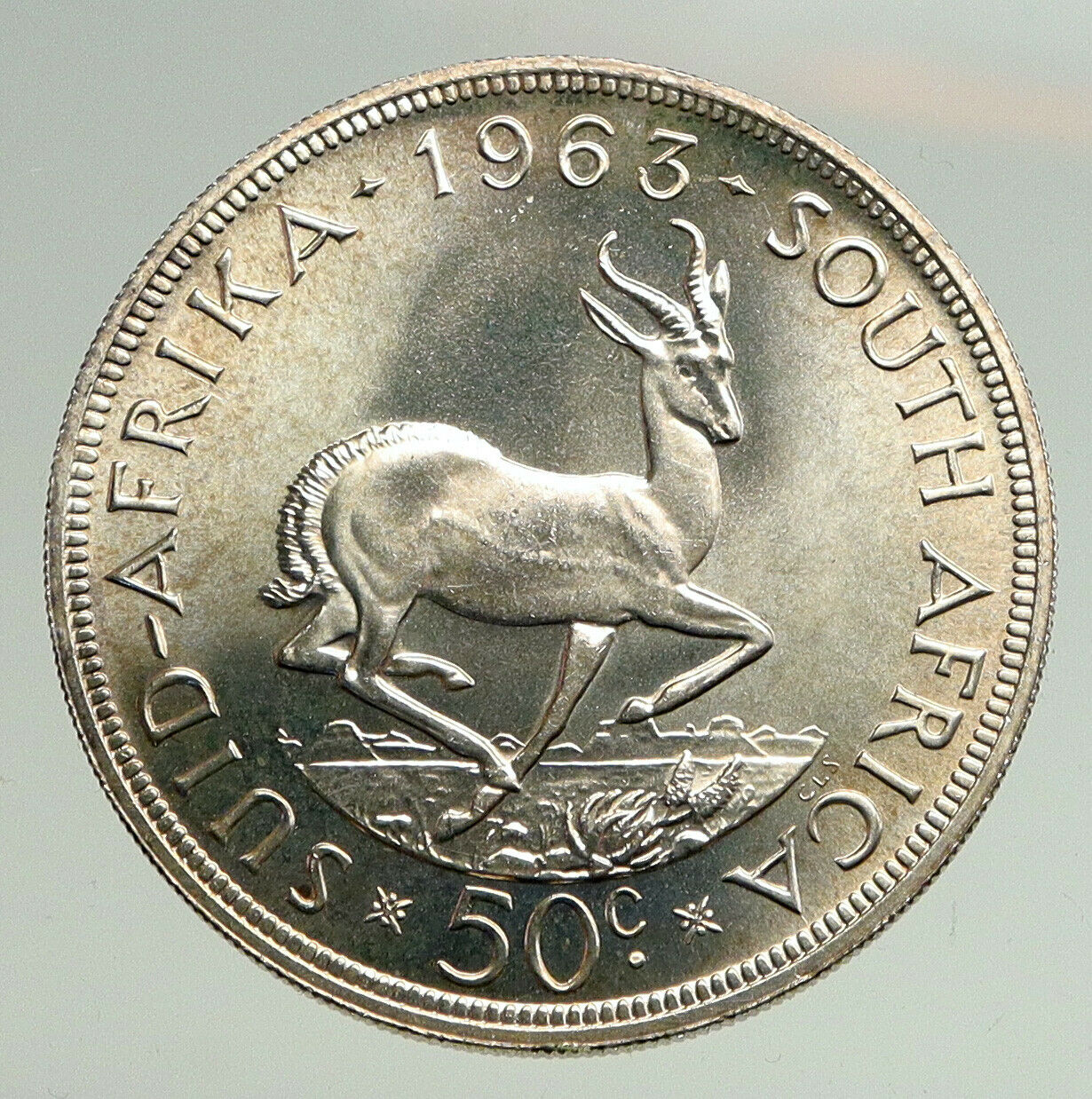 1963 SOUTH AFRICA Founder Jan van Riebeeck Deer OLD Silver 50 Cents Coin i94761