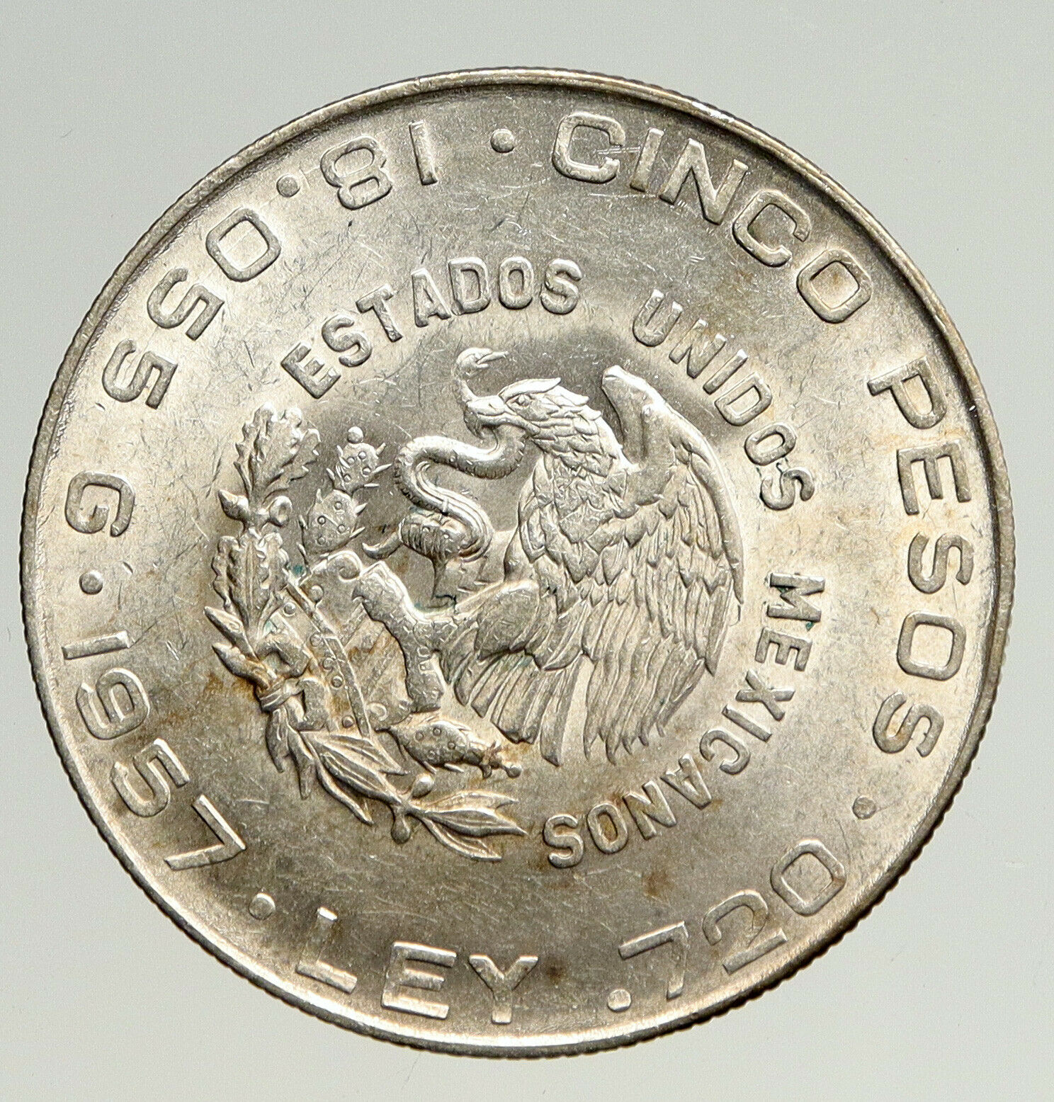 1957 MEXICO Independence Benito Pablo Juarez Garcia Silver 5 Peso Coin i93669