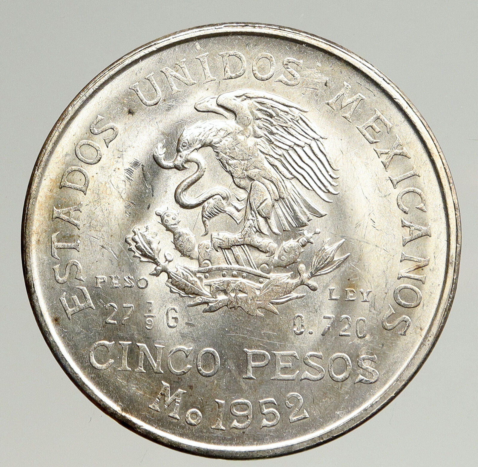 1952 MEXICO Mexican Independence War Hero HIDALGO Big Silver 5 Pesos Coin i93671