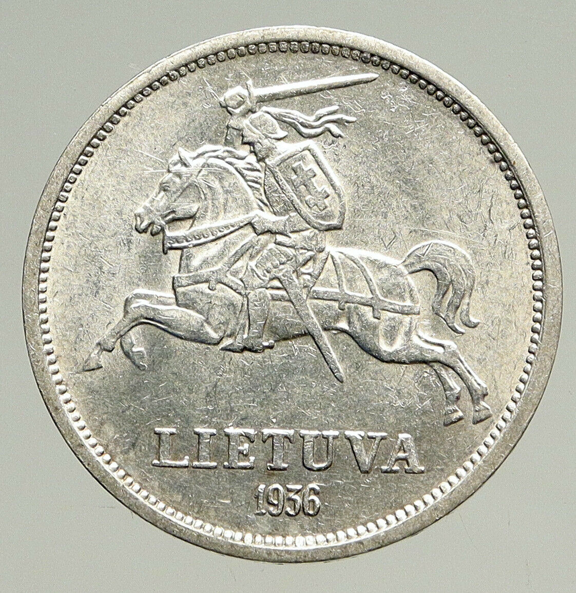 1936 LITHUANIA Silver 5 Litai JONAS BASANAVICIUS Vintage Lithuanian Coin i93670