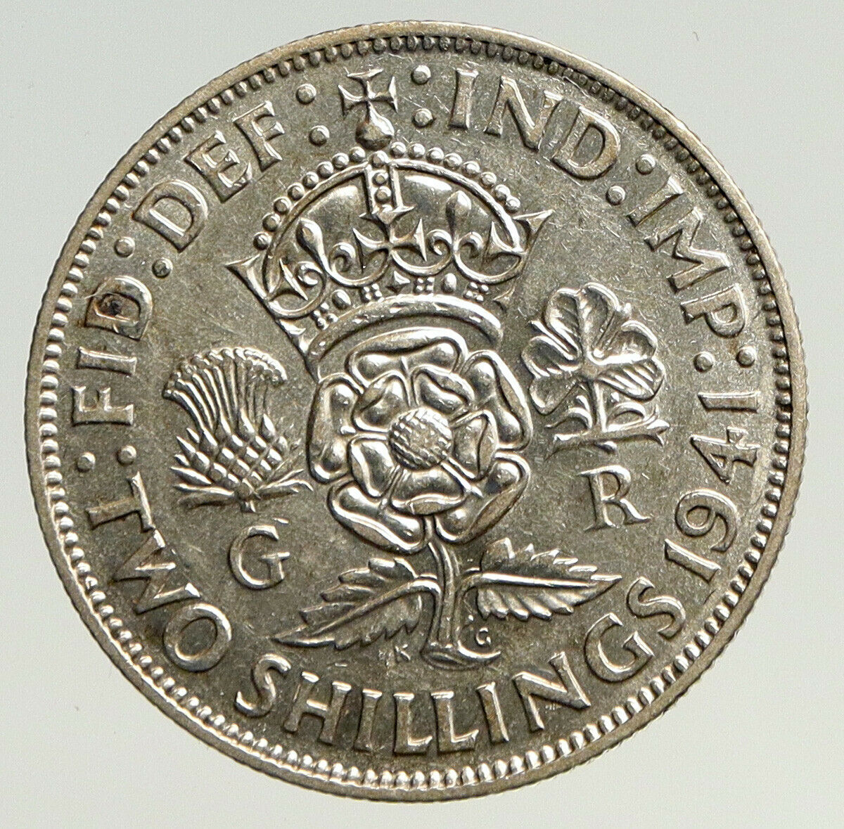 1941 United Kingdom UK Great Britain GEORGE VI w Crown Silver Florin Coin i93676