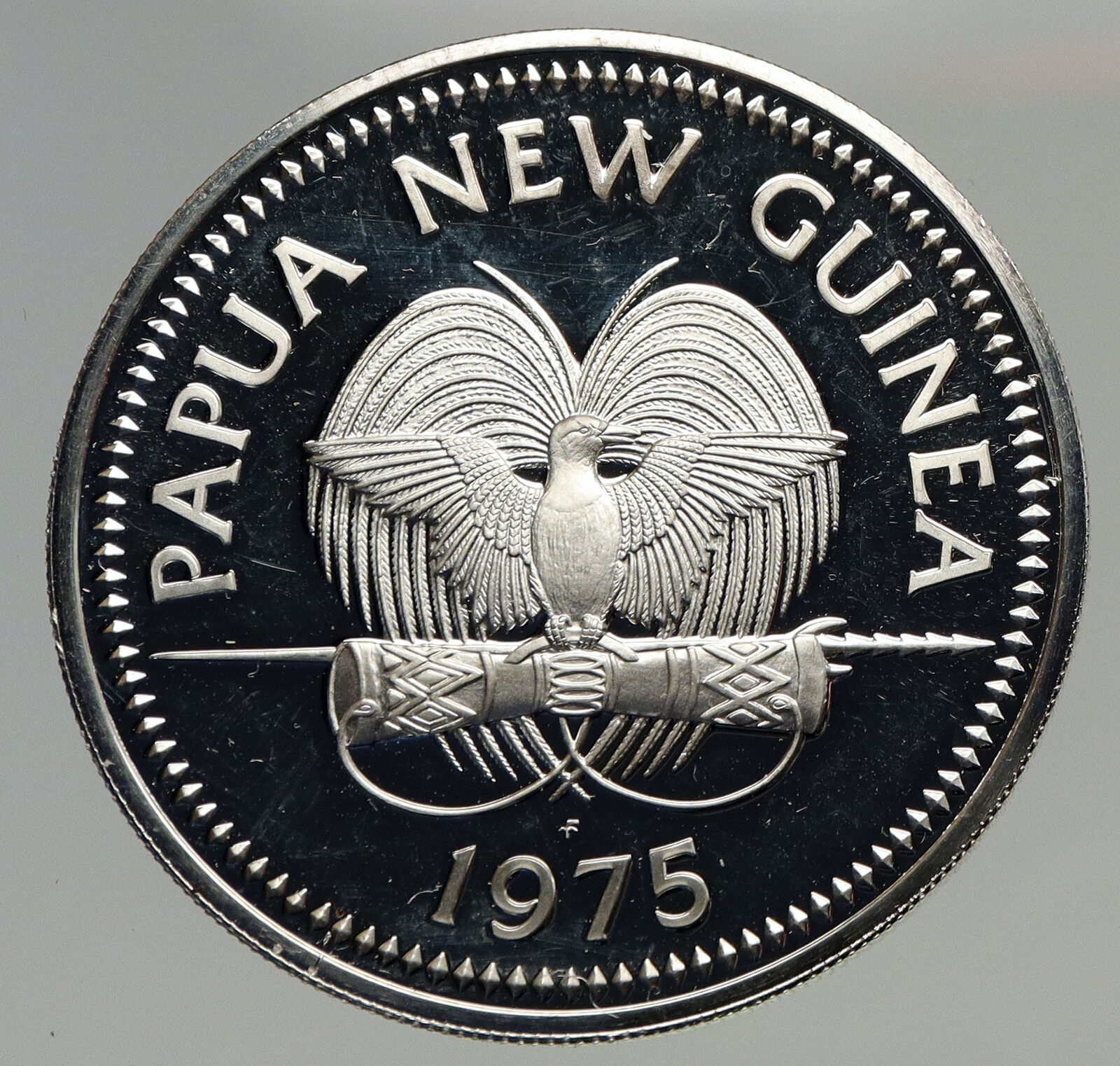 1975 PAPUA NEW GUINEA Large 4.5CM Exotic Bird Proof Silver 10 Kina Coin i93383