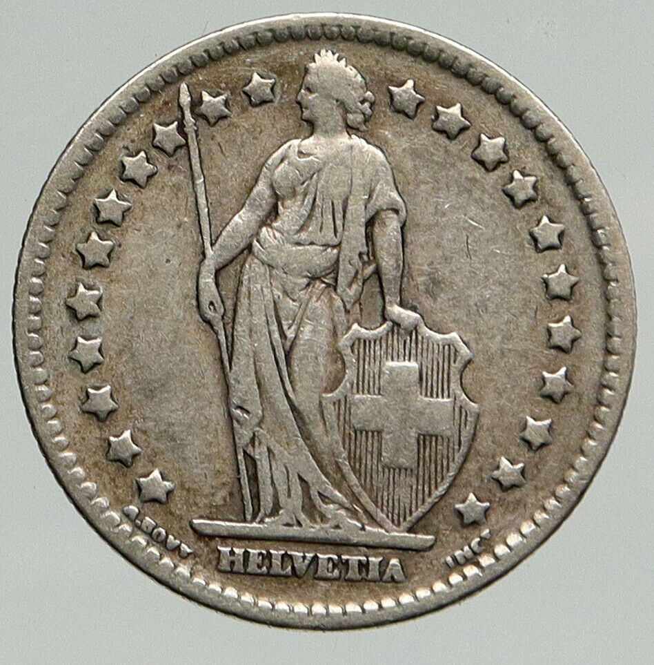 1920 B SWITZERLAND - HELVETIA Symbolizes SWISS Nation SILVER 1 Franc Coin i93291